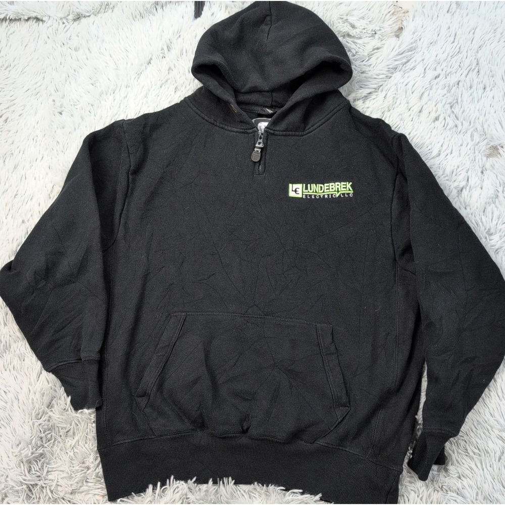 White Bear Sweatshirt Mens M Black Hoodie Electrician Graphic Logo Athletic